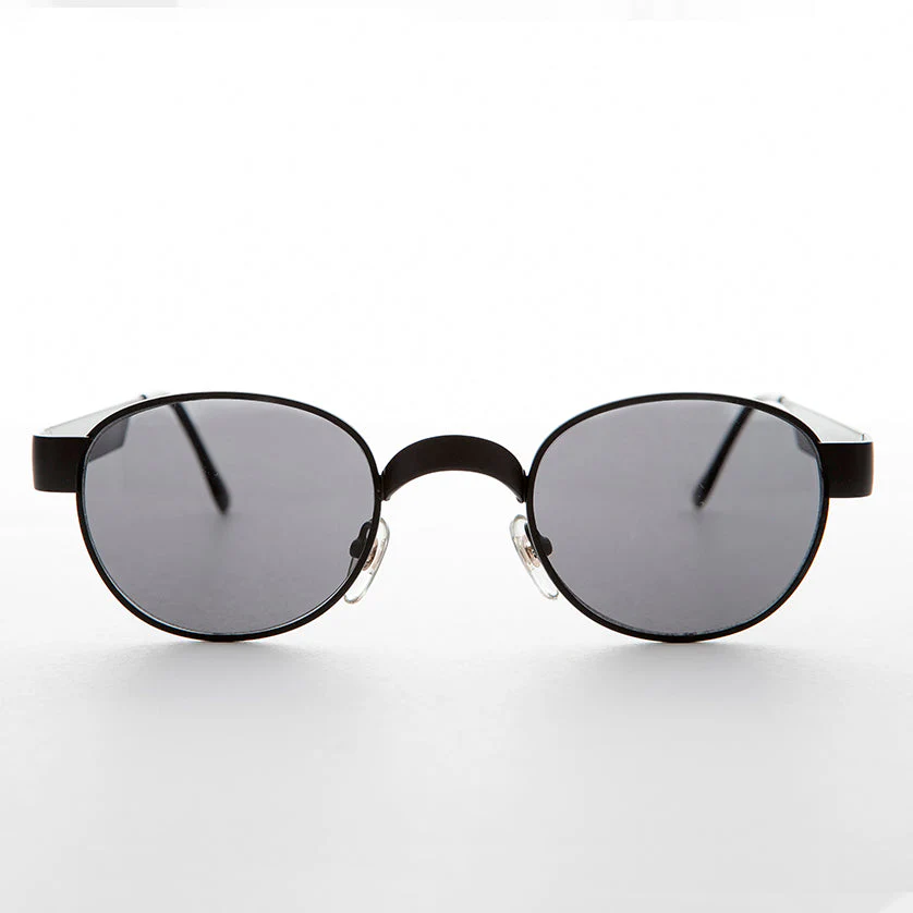Round Metal Industrial Sunglass with Wide Curve Temples - Ollie