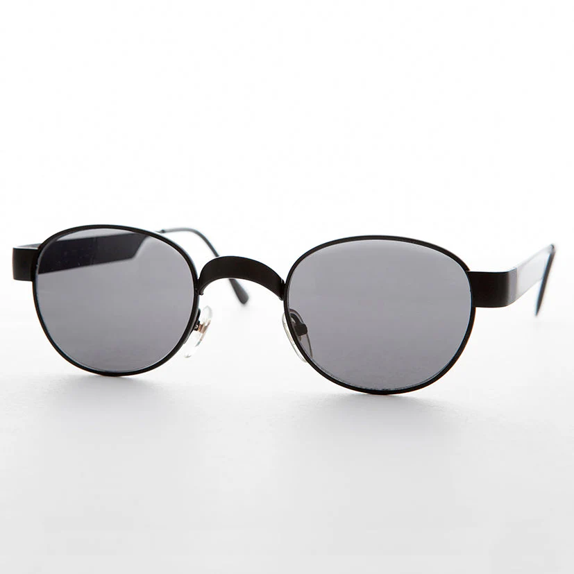 Round Metal Industrial Sunglass with Wide Curve Temples - Ollie - Image 2