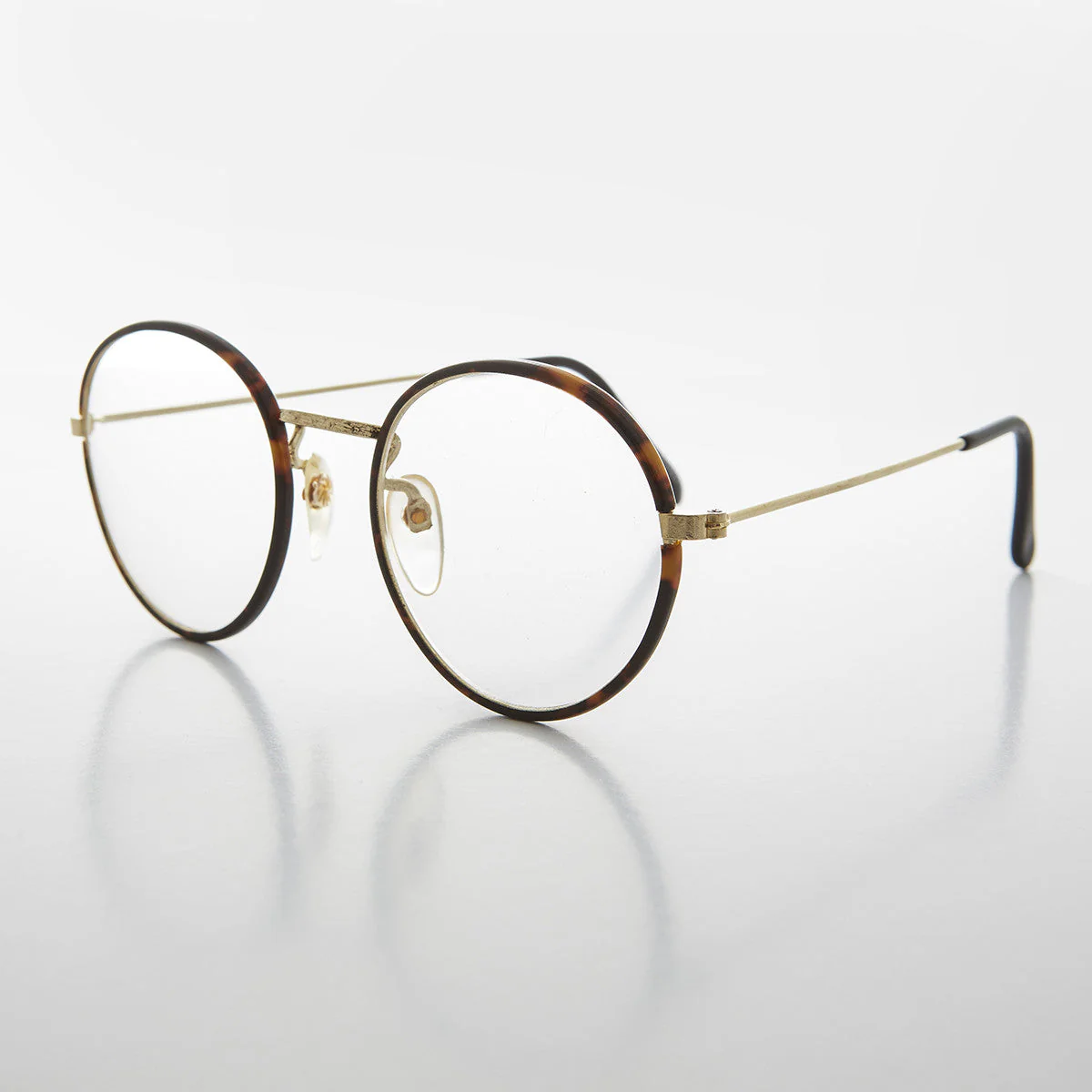 Round Preppy Polo Style Clear Lens Tortoise Vintage Glasses - Einstein - Image 2