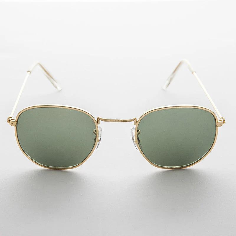 Round Squared Edge Vintage Sunglass with Glass Lens - Brody