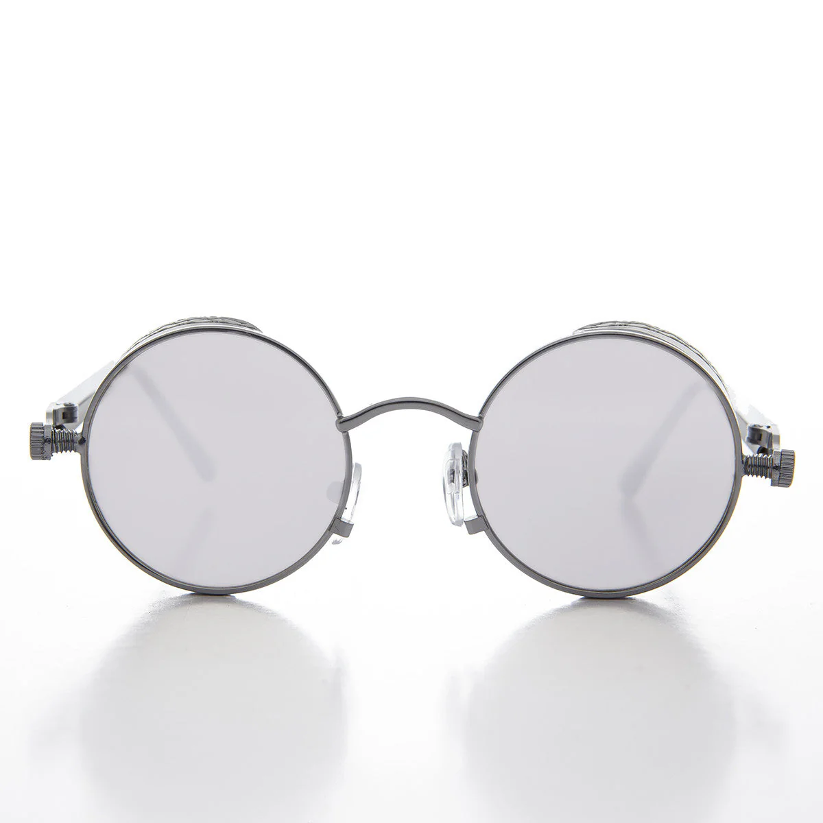 Round Steampunk Goggle Sunglass with Mirror Lenses - Orwell 3 - Image 2