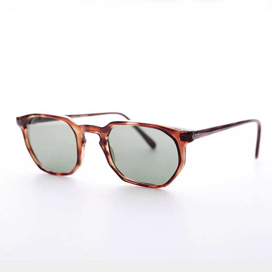 Small Polygon Horn Rim Keyhole Bridge Vintage Sunglass - Davis - Image 4