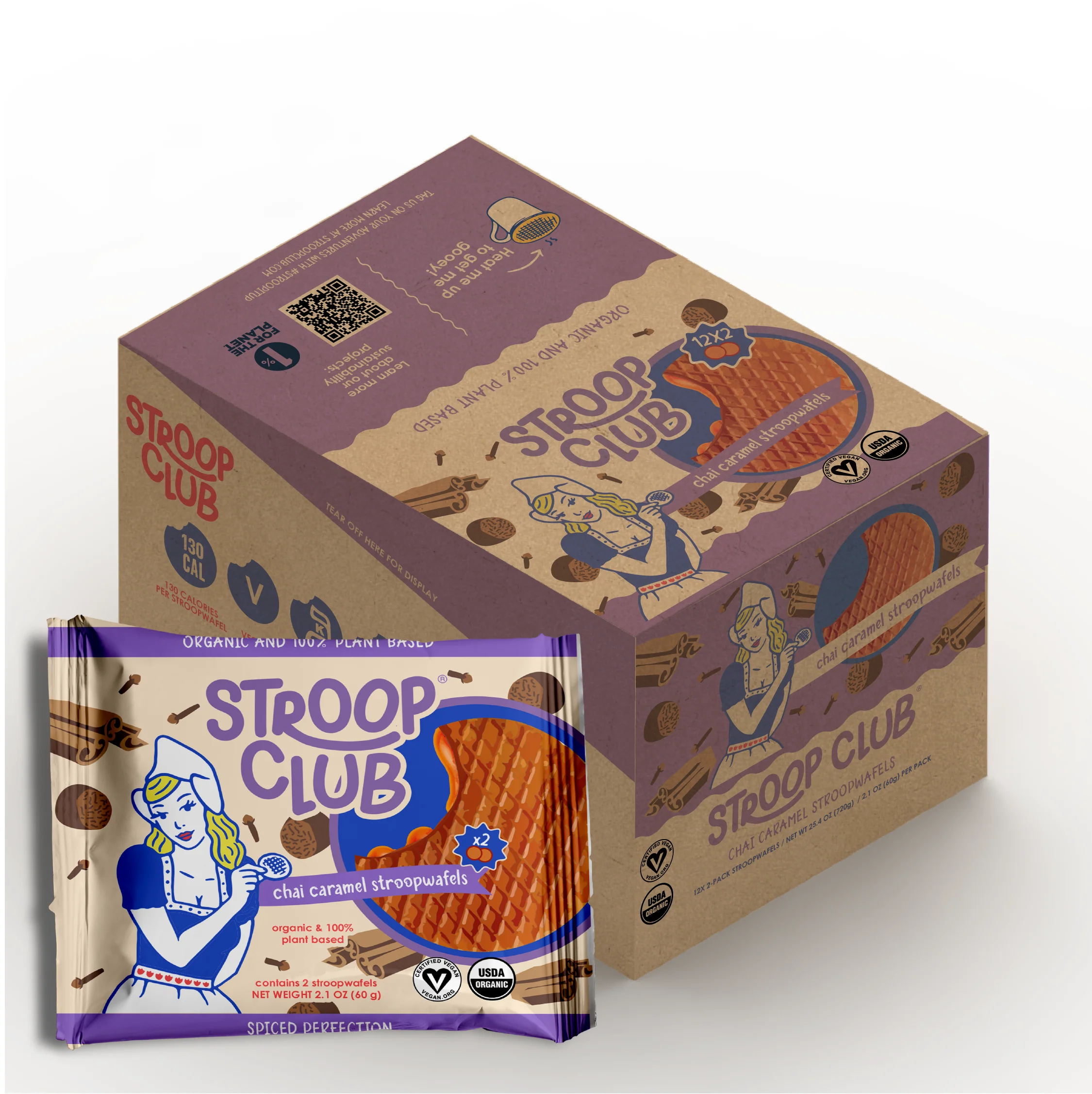 Stroop Club Chai Caramel Plant Based and Organic Stroopwafels Box - 12 packs x 2-pack case - Image 2