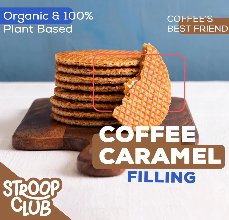 Stroop Club Coffee Caramel Plant Based and Organic Stroopwafels Box - 12 packs x 2-pack case - Image 2