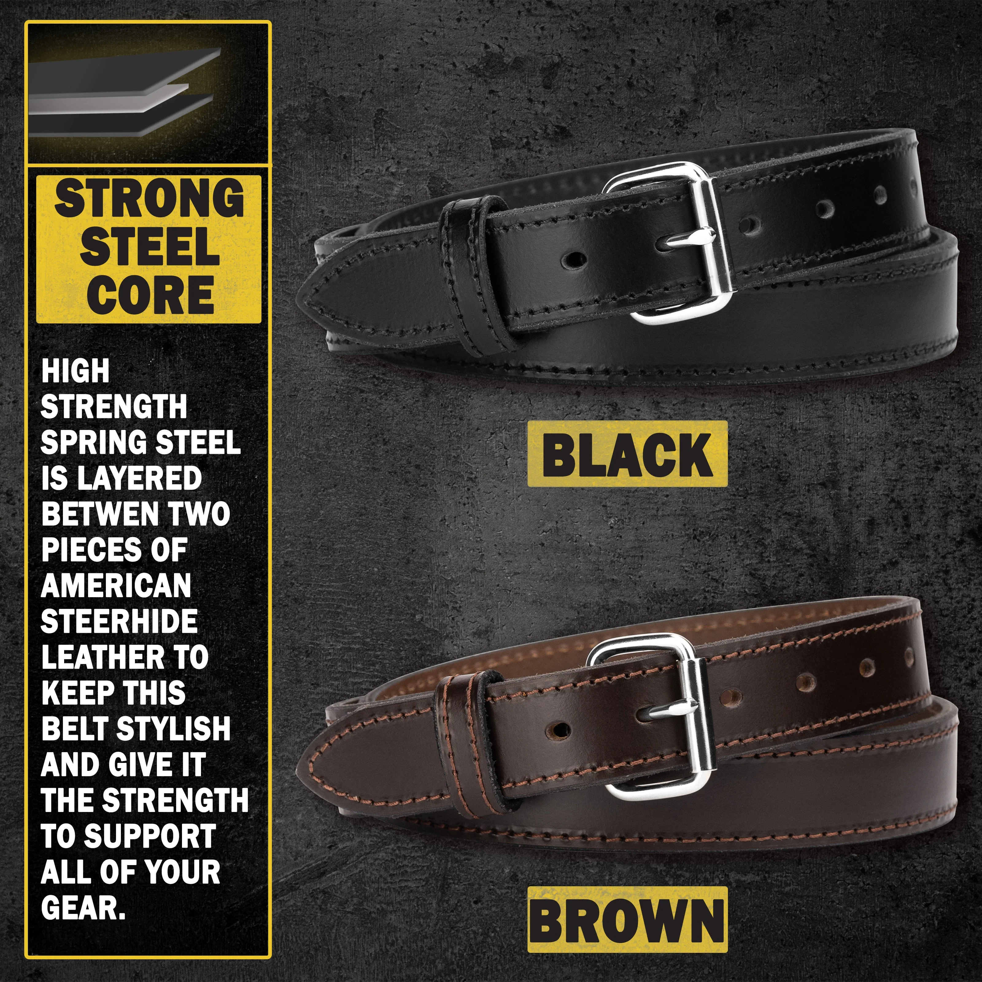 The Ultimate Steel Core Leather Gun Belt | Made in USA | 1 1/4" Steel Reinforced Heavy Duty Concealed Carry Belt | Full Grain Leather CCW Gun Belt For Men | 1.25 inch Gun Belts for Men - Image 6