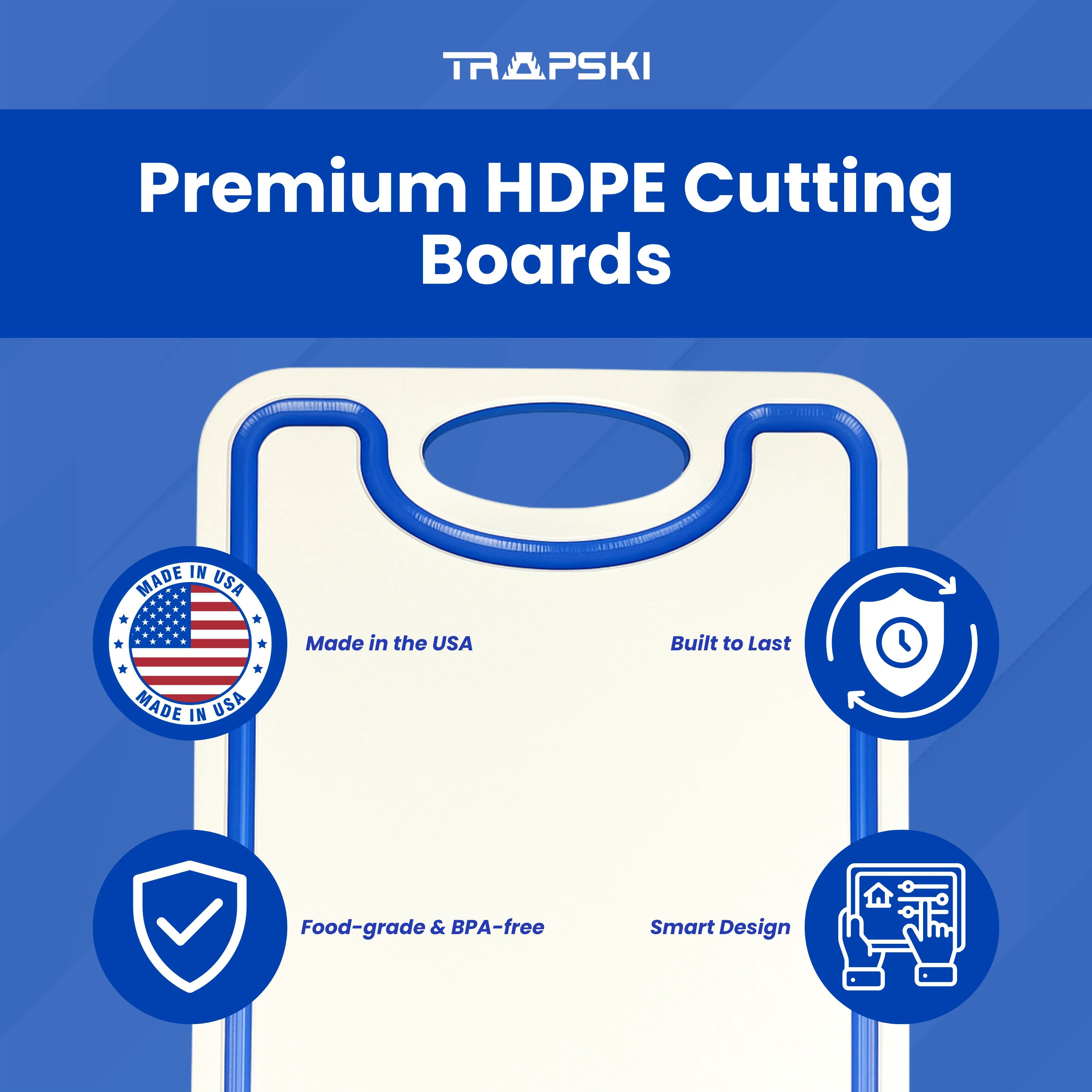 TRAPSKI Premium 1/2 Inch Thick HDPE Cutting Boards | Food-Grade Kitchen Prep Surface | Juice Grooves | Made in the USA - Image 5