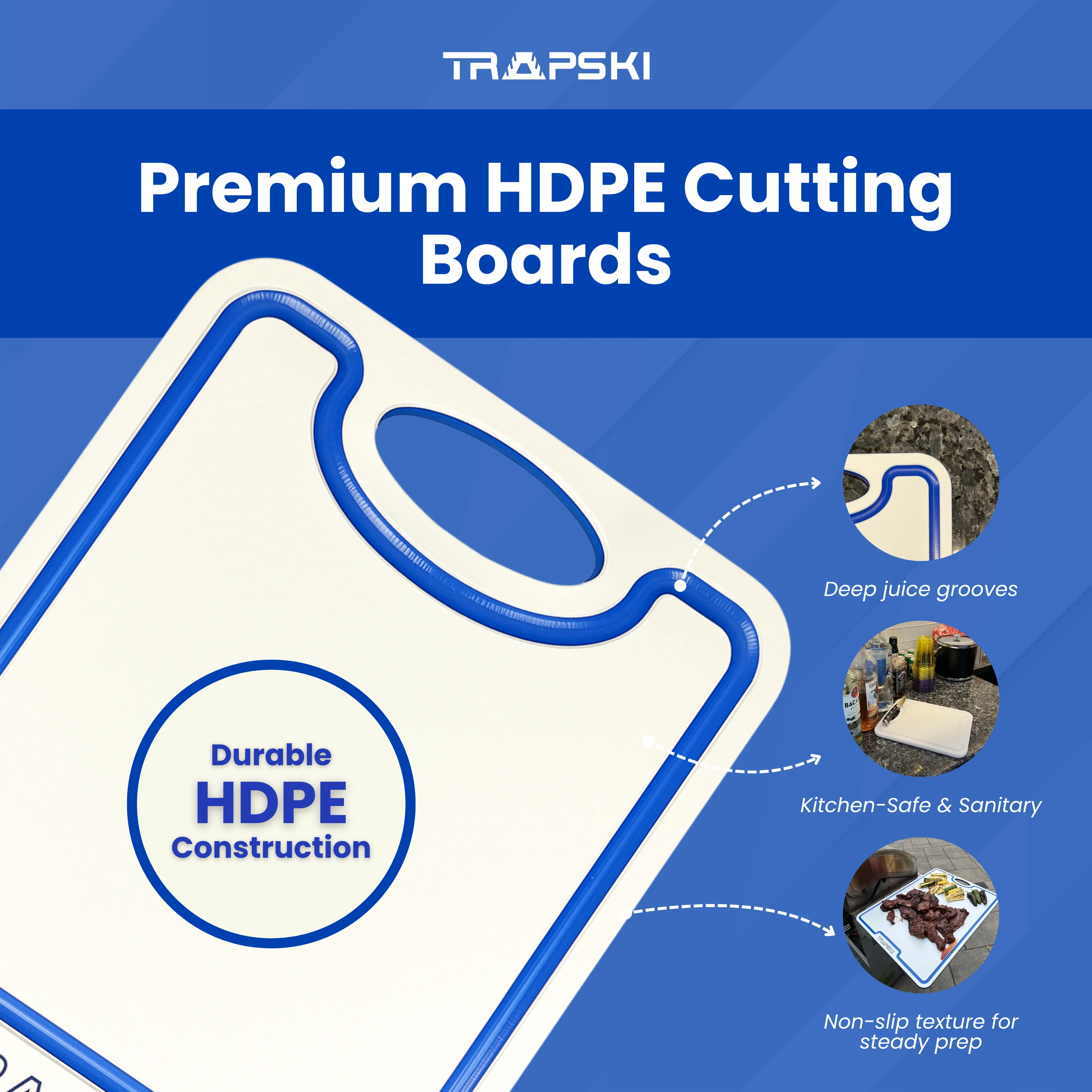 TRAPSKI Premium 1/2 Inch Thick HDPE Cutting Boards | Food-Grade Kitchen Prep Surface | Juice Grooves | Made in the USA - Image 7