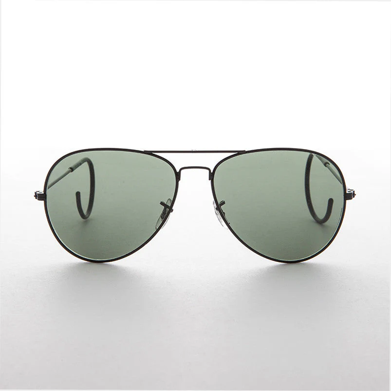 Vintage Aviator Sunglass with Cable Wrap Temple and Glass Lens - Vapor - Image 3
